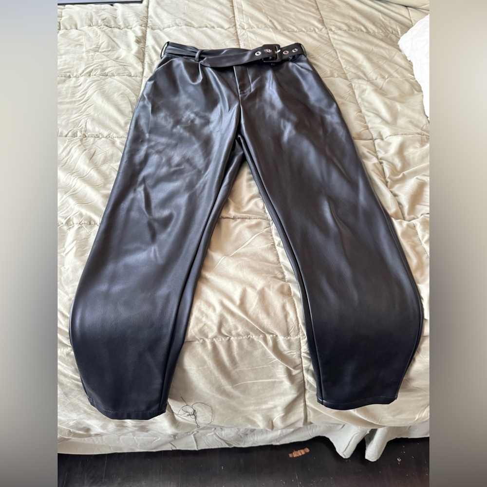 Pleather belted pants